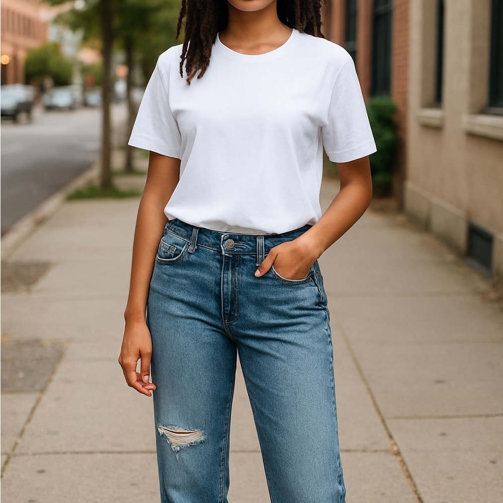 Madewell Denim Curvy 90’s Distressed Curvy Straight Jeans Raw Edge Sz 25